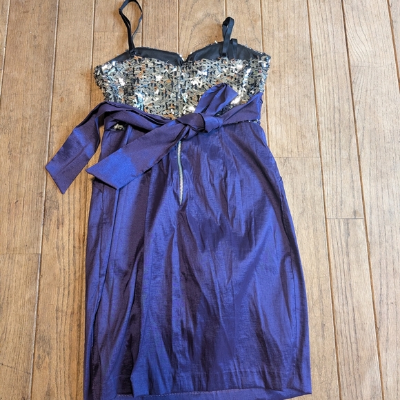 Juniors City Studio Purple Sequin Ruched Sheath Dress Size 5 - Picture 7 of 9